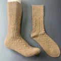 Merino wool knit socks for outdoor hiking, comfortable mid-tube thermal socks with cable pattern. - 36-40 / Color 3