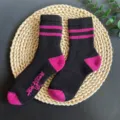 Women Merino wool thick warm mid-tube socks black pink striped casual thermal winter socks - 35-40 / Style 3