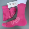 Merino wool sports socks, mid-calf length, half-towel sole for outdoor hiking, skiing, and basketball. - 36-41 (S) / Pink