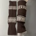 Retro merino wool knit leg warmers detail shot, vintage nordic pattern and thick texture. - One Size / Chestnut