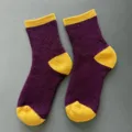 Merino wool thick thermal socks detailed view showing purple and yellow design. - 36-42 / Color 4