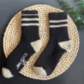 Women's black and white striped merino wool thermal mid-tube socks, cozy winter daily wear. - 35-40 / Style 6