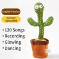 Battery-operated dancing cactus plush toy with 120 songs, recording and light functions - English Version / Battery Powered