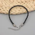 Minimalistisches handgefertigtes schwarzes geflochtenes Wachskordelarmband mit Silberverschluss - 3.0MM,17+5CM / Schwarz