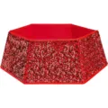 Red hexagonal Christmas tree collar base with sparkling bright red sequin finish decoration - Hexagonal Red Sequin Tree Collar