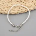 Weißes geflochtenes Wachskordel-Armband mit verstellbarer silberner Verlängerungskette. - 3.0MM,17+5CM / Weiß