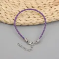 Lila geflochtenes Wachsseil-Armband mit silbernem Karabinerverschluss und Kette - 3.0MM,17+5CM / Lila