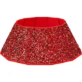 Luxurious red sequined Christmas tree collar base skirt for festive holiday decor - 12-sided Red Sequin Tree Collar