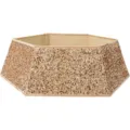 Hexagon Christmas tree collar with champagne gold sequins for holiday base decor - Hexagonal Gold Sequin Tree Collar