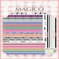 Αυτοκόλλητα nail art Magico με πολύχρωμες ρίγες και αγγλικό κείμενο για νύχια - 街头飘带(104-2)