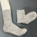 Grey speckled merino wool blend mid-calf socks, cozy fuzzy winter thermal warm casual socks. - Light Gray