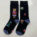 Vintage cartoon cat and floral print cotton mid-tube socks for women daily casual wear. - Style 19