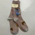 Vintage cat pattern cotton mid-calf socks with cute ruffed cuffs and soft knit design. - Style 22