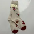 Women vintage cotton mid-tube socks with cute fairy tale character print and red heel. - Style 23