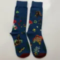 Close up of forest cartoon pattern cotton mid tube socks detail, vintage style fabric texture. - Style 10