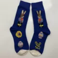 Retro cartoon cotton mid-calf socks for women featuring cute rabbit and floral jacquard design. - Style 15