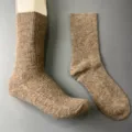 Detailed closeup view of merino wool ribbed socks, soft knit texture and comfortable daily fit. - 36-40 / Cocoa 3