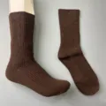 50% merino wool socks, solid color mid-tube ribbed design, comfortable thermal hiking socks for daily wear. - 36-40 / Reddish Brown 4