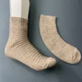 Detail shot of women's merino wool ribbed mid tube socks in beige, comfortable daily knitwear. - 36-40 / Lotus Root Pink