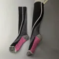 Close-up detail of black and pink merino wool thermal ski socks with thick loop pile. - 36-40 / 1