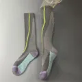 Detail view of thickened merino wool outdoor ski socks with breathable knit and neon stripes. - 36-40 / Style 3