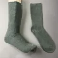 Green ribbed knit merino wool blend socks detail view, comfortable mid-calf winter outdoor wear. - 36-40 / Deep Shell Green 9