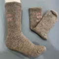 Merino wool blend mid-tube socks with pink knit text, comfortable and warm for winter. - 36-40 / Dark Gray