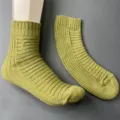 Green merino wool mid tube socks, candy color ribbed knit casual women daily wear variant. - 36-40 / Matcha Green