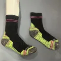Merino wool thick thermal hiking socks in black and neon green, winter outdoor sports. - 36-42 / 16