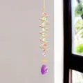 Gros plan d'un attrape-soleil à spirale 3D avec cristaux et tranche d'agate violette - Tranche d'Agate Violette / 52cm / Or