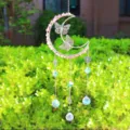 Acchiappasole a luna in argento con pietre naturali rosa e ciondoli a farfalla decoro - 54cm / Quarzo rosa