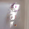 Detailed macro view of the handmade purple amethyst moon sun catcher with rainbow prism. - Amethyst Style / 51cm