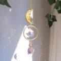 Acchiappasole luna con prisma di cristallo e pietra grezza di ametista naturale - Stile Cristallo Viola Scuro / 28cm