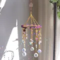 Acchiappasole in ametista con stelle e lune dorate che crea magici riflessi arcobaleno - Ge02-amethyst / 39cm