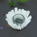 Handgefertigter Kerzenhalter aus natürlichem Selenit mit Glaseinsatz für Teelicht - Selenit-Stab Glas Kerzenständer / 11cm