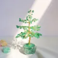 Árbol de la vida de cristal verde hecho a mano con ramas doradas decorativas - Aventurina verde / 17cm