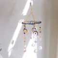 Acchiappasole in cristallo fatto a mano con stelle lune e riflessi arcobaleno muro - Ge07-golden / 39cm