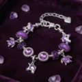 Bracciale con ciondoli viola fai-da-te con unicorni e tartarughe in argento - 16cm / Stile Unicorno e Tartaruga Viola (Z-006)