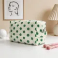 Bolsa de cosméticos de lunares verdes de gran capacidad para maquillaje y viaje - Lunares Beige Verde