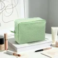 Trousse de maquillage en seersucker vichy vert à grande capacité pour voyage - Vert