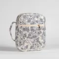 Vista detallada de la funda de libro acolchada con estampado floral azul y cremallera - 29*8*22.5cm / Estampado Floral Azul Oscuro