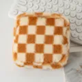 Macro view of plush checkerboard cosmetic bag with soft brown and white texture. - 12.5*5*12.5cm / Brown White Plaid