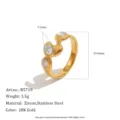 Elegant 18K gold plated wavy stainless steel ring featuring three clear white zircon stones - 6 / Wavy Ring (R5719) / Gold White Zirconia