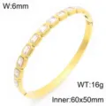 Gouden Titanium Staal Bangle Armband met Baguette Zirconia Stenen Variant 6mm Breed - Enkele Rijk Rechthoek Strass Stijl