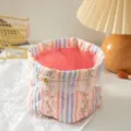Korean style quilted fabric storage basket with floral stripe pattern and lace trim - Rose Knot Floral