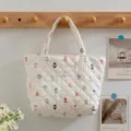 Sac cabas matelassé blanc spacieux avec imprimés d'animaux mignons et poignées solides - Personnage de dessin animé
