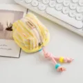 Lindo mini monedero de tweed para auriculares con cremallera de cuentas de colores - Amarillo