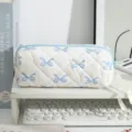 Macro detail of a white quilted pencil case with cute blue bow patterns for desk - Large Capacity / Blue Bow on White Background