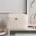 Neceser acolchado crema de estilo ins con lindo estampado de conejo para viaje y aseo - Conejito (Juego Acolchado) / L