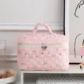 Neceser acolchado rosa con estampado de ositos y asa de cremallera doble - Conejito Rosa (Juego Acolchado) / L